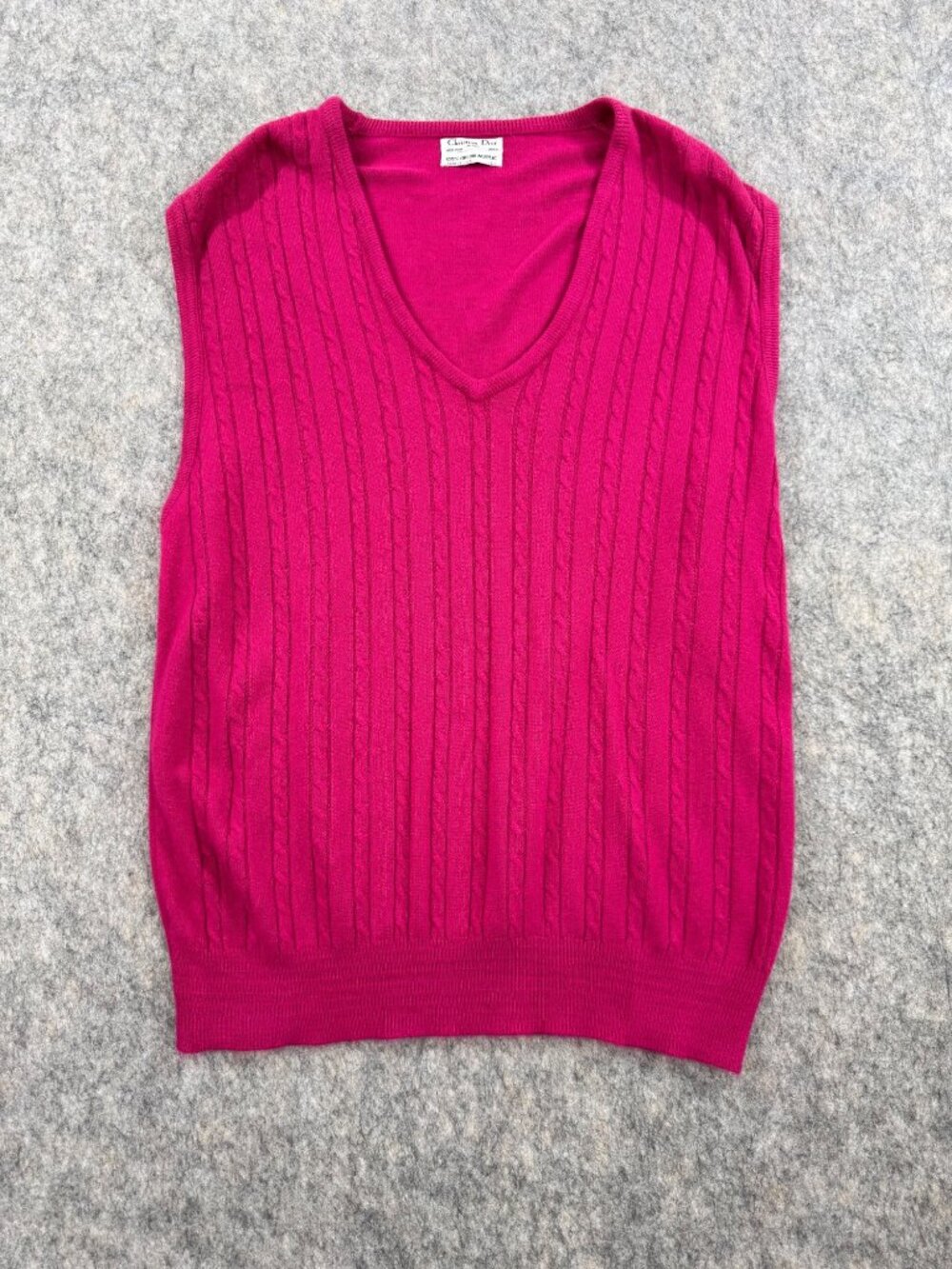 Vintage Christian Dior Mens Sweater Vest Sz L Pink Orlon Acrylic